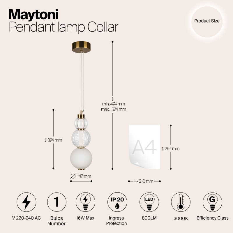 Светильник 15 см, 16W, 3000K, Maytoni P069PL-L16G3K, золото