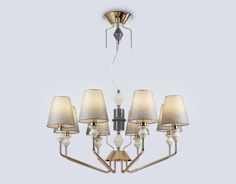 Подвесная люстра с абажурами **126- см, 8*E14*40W, K, Ambrella Light High Light LH75403, золото