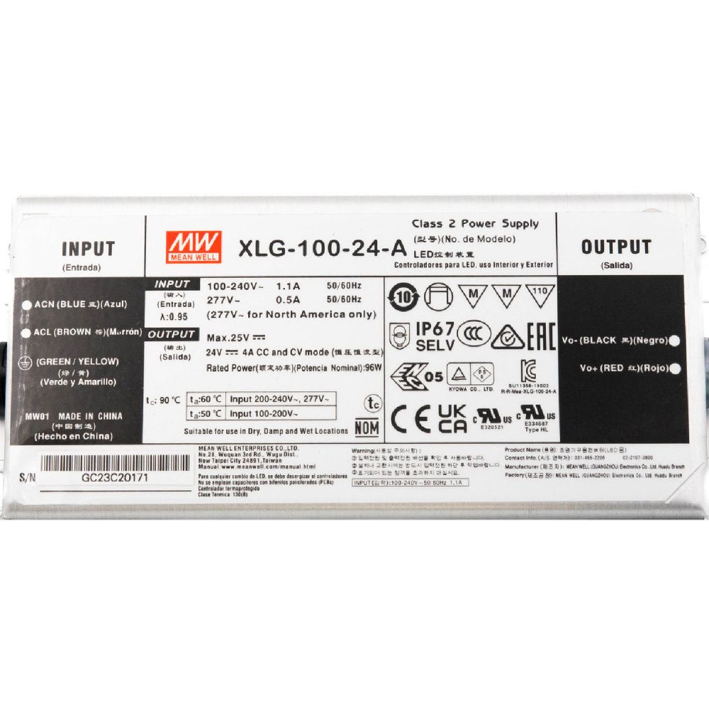Блок питания 96W, IP67, output:24V 2001-DC-100,  Meanwell 96W  Favourite для светодиодной ленты 2001-DC-100, L140*W63*H32
