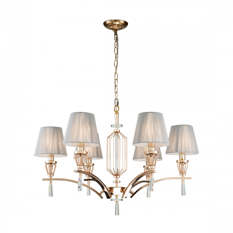 Подвесная люстра Favourite Sade 2690-6P, D790*H465/1465, золотой гальваники, абажуры из серой нити, декоративные элементы выполнены из прозрачного стекла
