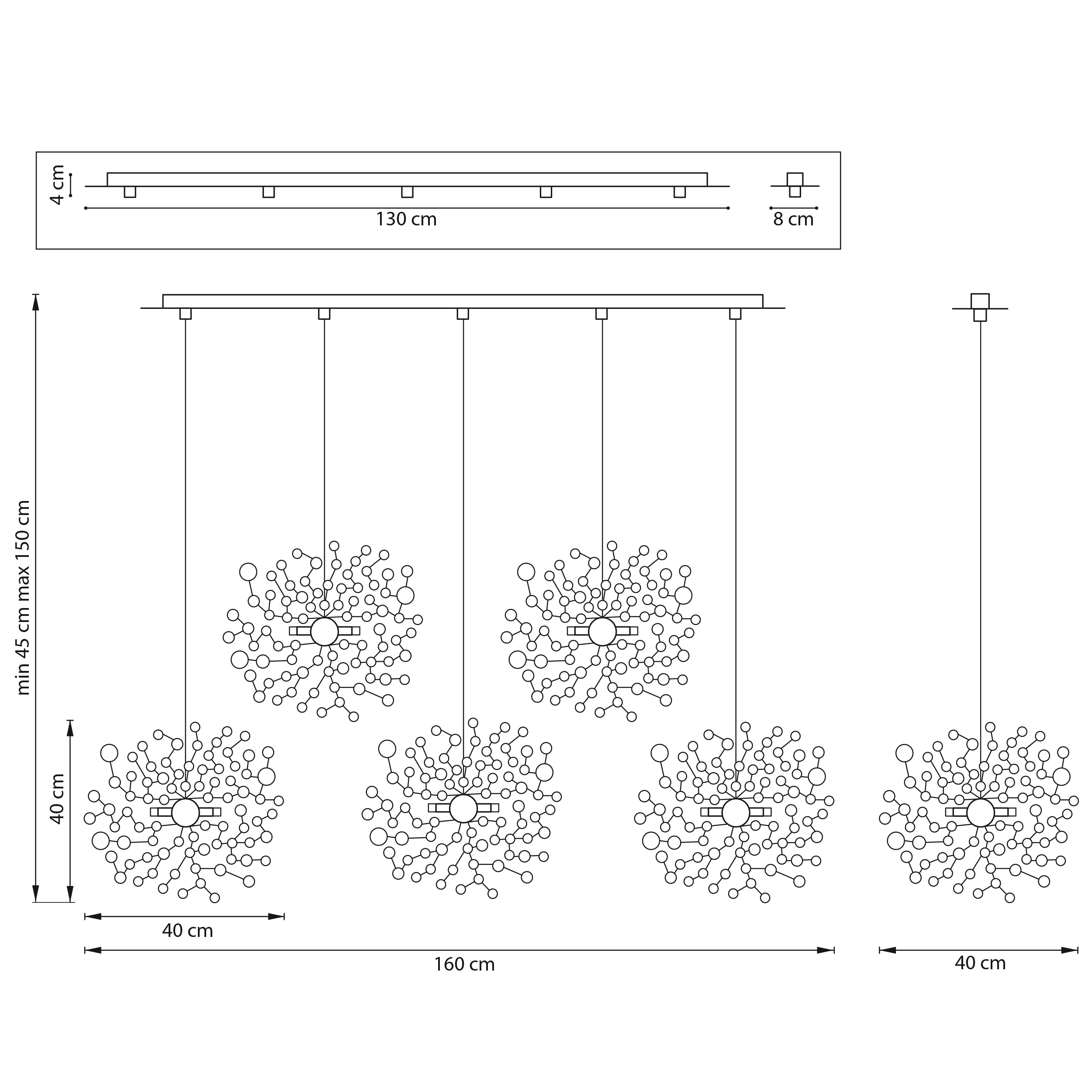Люстра подвесная 40*160*150 см, 15*G9 Lightstar Extra L5PL721132