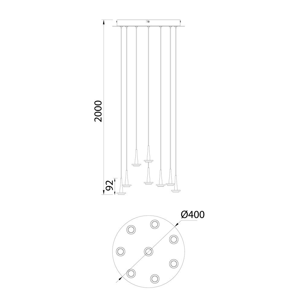 Люстра подвесная 40*200 см, 8*LED*5W, 3000K, Mantra Andromeda MAN8933, золотой