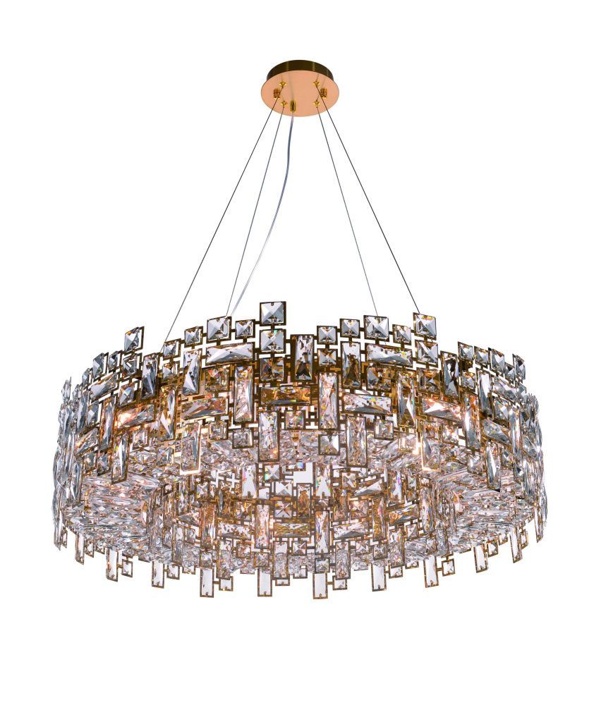 Люстра Ø800 x H200 (800) мм, E14 12*40W (480W) NewRgy GOLD+CLEAR (Золото + Прозрачный Хрусталь) 6055E/12A GOLD+CLEAR