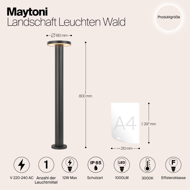 Светодиодный светильник 80 см, 12W, 3000K, Maytoni Wald O420FL-L12GF1, графит