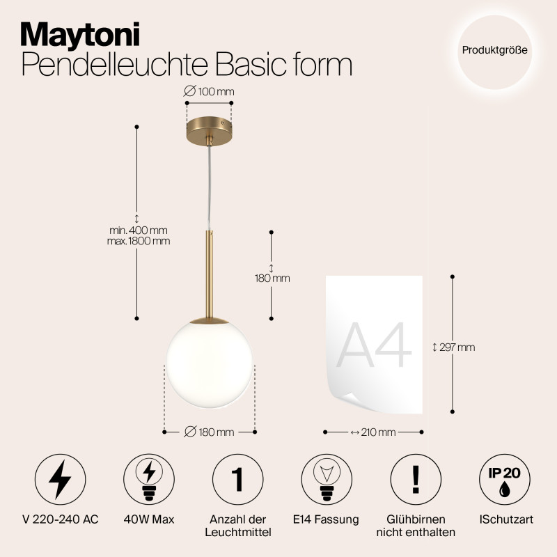 Светильник 18 см, Maytoni Basic form MOD321PL-01G2, золото