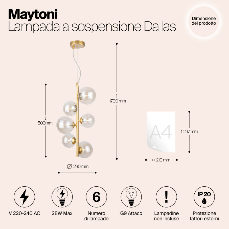 Светильник 29 см, Maytoni MOD545PL-06G, золото