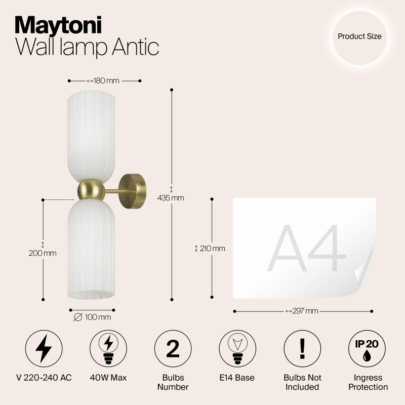 Светильник 44 см, Maytoni MOD302WL-02W, золото