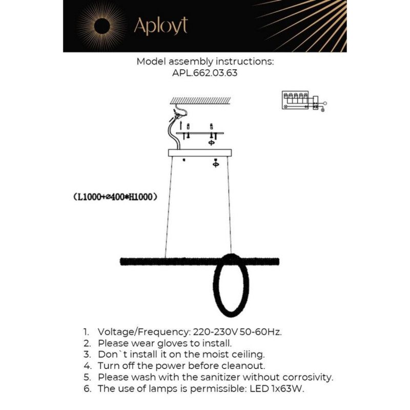 Подвесная люстра 100*37*60-130 см 63W, 4000K, Aployt Esm APL.662.03.63, золотой