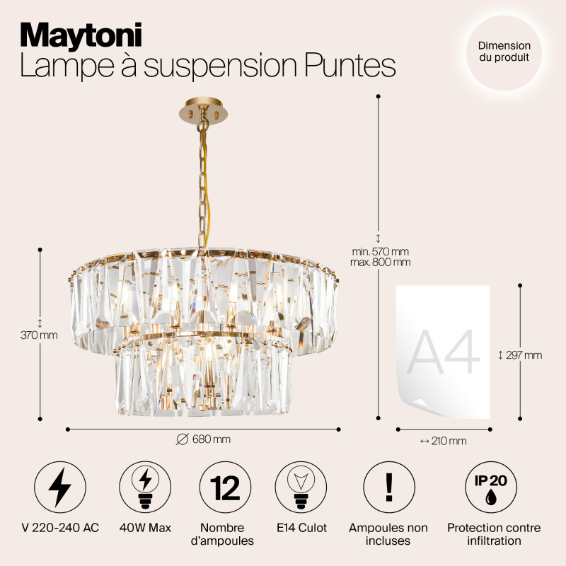 Подвесная люстра Maytoni Puntes MOD043PL-12G, диаметр 68 см, золото