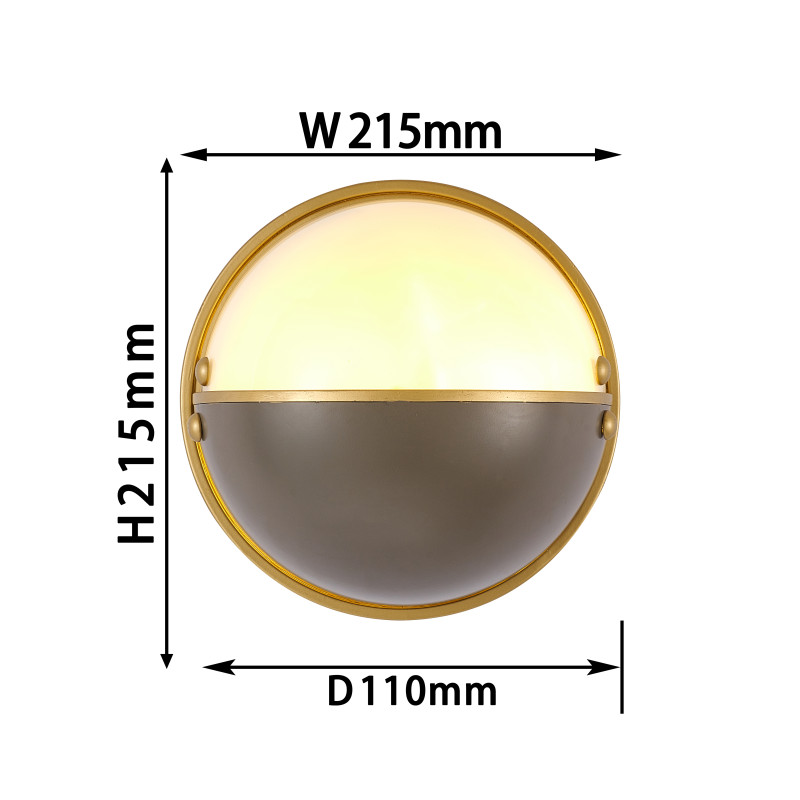 Бра Favourite Radius 2935-1W, D110*W215*H215, каркас золотого цвета, плафон из стекла цвета опала, декоративная вставка черного цвета