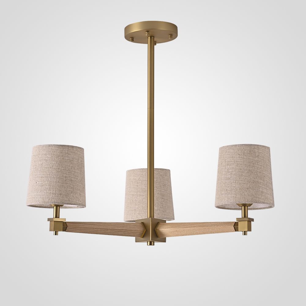 Люстра на штанге Jorgenson D70 Beige/Light wood 70*70*60 см, 3*E27*60W, ImperiumLoft STAVRA01, Светлое дерево, Золотистый