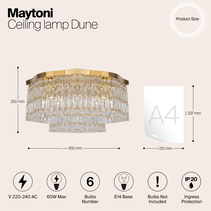 Светильник 45 см, Maytoni Dune DIA005CL-06G, золото