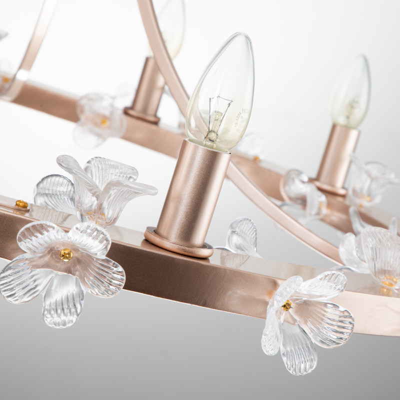 Подвесная люстра Favourite Palmira 2967-10P, D815*H600/1600, жемчужного золота, декоративные элементы в виде цветов из прозрачного стекла