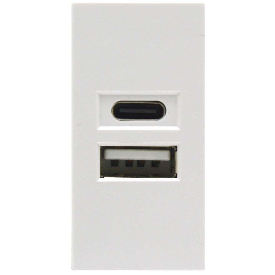 Donel USB зарядное устройство, 2.1A, Type A + C, 1 мод., бел. (22.5х45мм) DUSB2100WCF