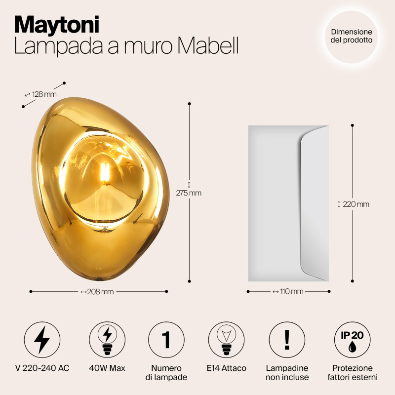 Светильник 21 см, Maytoni Mabell MOD306WL-01G, золото