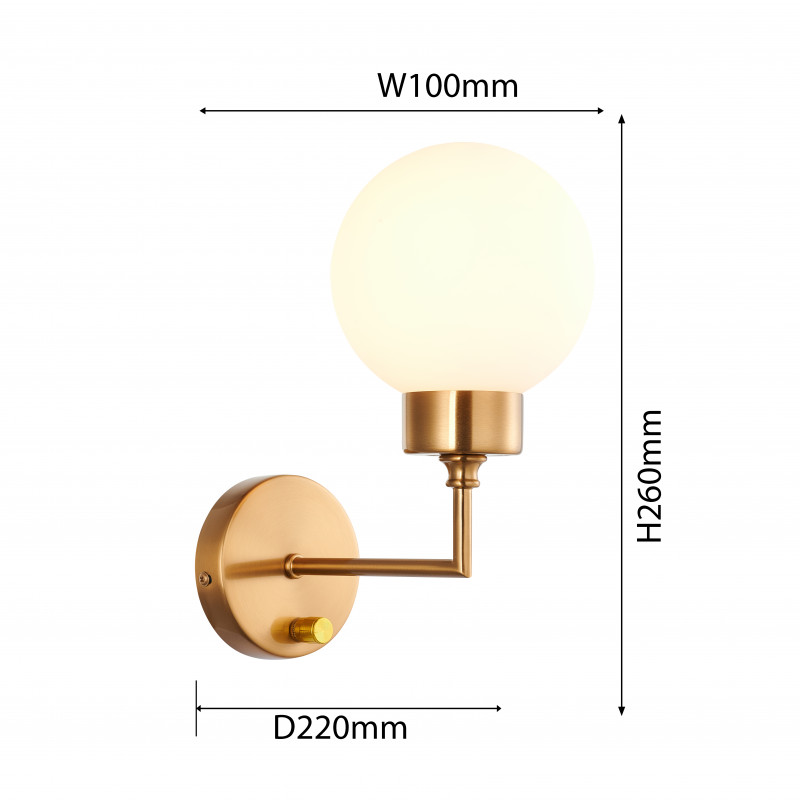 Бра Favourite Newfangled 2670-1W, D220*W100*H260, античной латуни, плафон из матового стекла, управление с помощью диммера