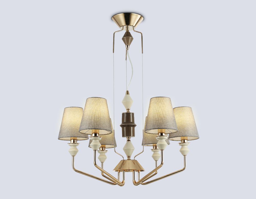 Подвесная люстра с абажурами **126- см, 6*E14*40W, K, Ambrella Light High Light LH75401, золото