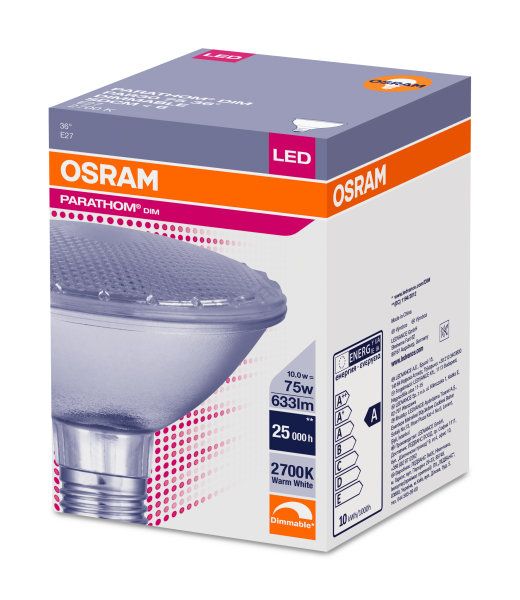 Лампа OSRAM PR PAR30 75 36° 10W/927 DIM E27 (L=90 d=95 633lm 25000h)