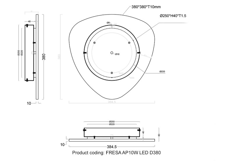 Бра 38 см, 10W, 4000K, Crystal Lux FRESA AP10W LED D380 BLACK, черный мрамор