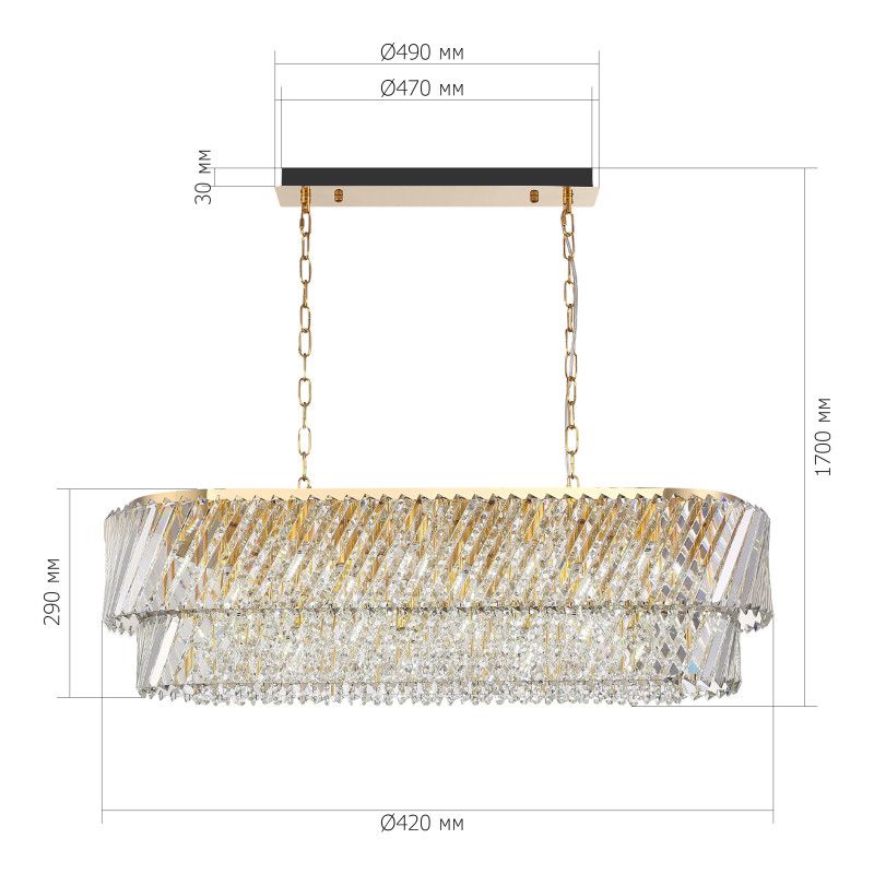 Подвесная люстра 99*34*170 см, 14*E14*40W, ST-Luce RITZ SL6138.303.14, латунный