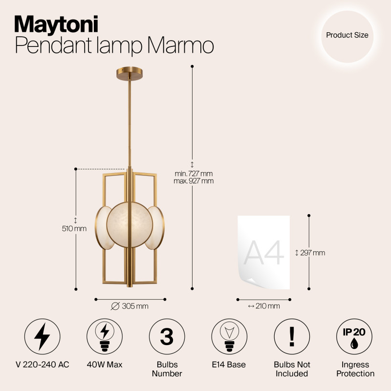 Светильник 31 см, Maytoni Marmo MOD099PL-03G, золото