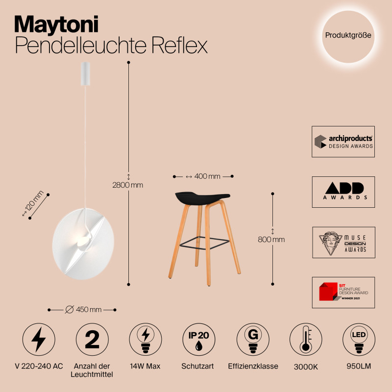 Подвесной светодиодный светильник Maytoni Reflex MOD154PL-L6W3K