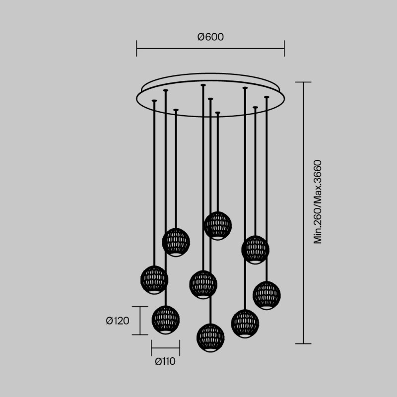 Каскадная люстра 60*60*316 см, LED, 3000К, Maytoni Sapphire MOD293PL-L56BS3K латунный