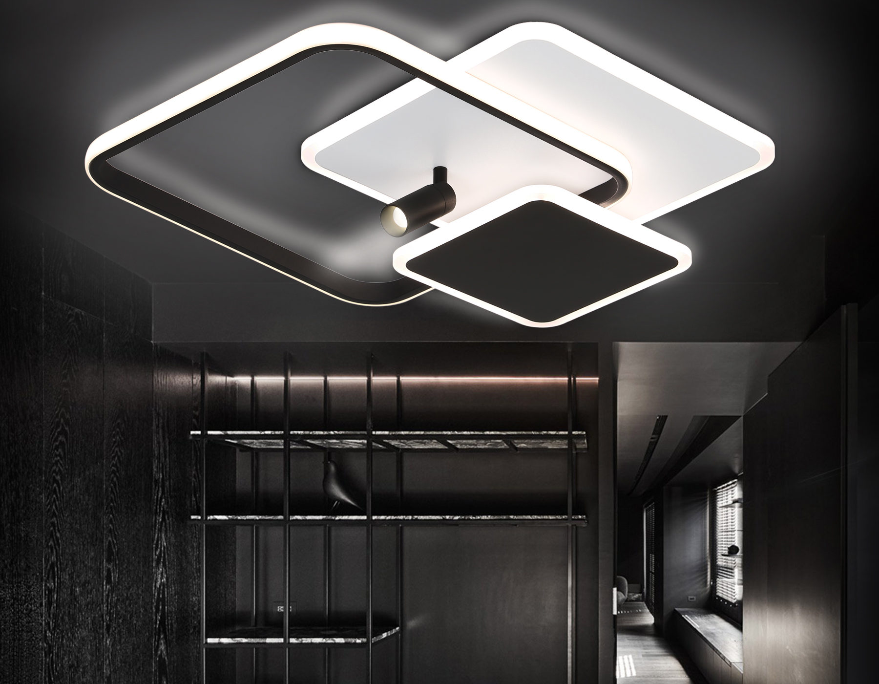 Настенно-потолочный светодиодный светильник с пультом 51,7*48,2*11- см, **W, 3000-6400K, Ambrella Light Comfort FL5120, белый, черный