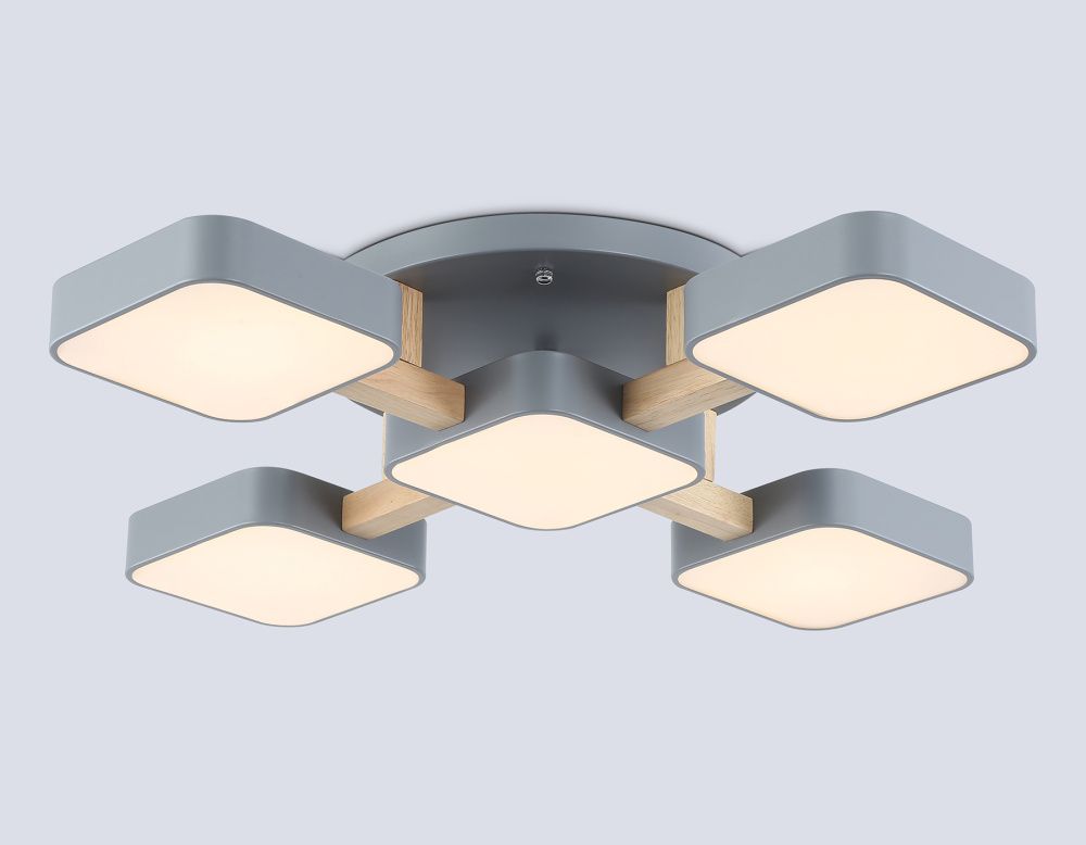 Люстра светодиодная на штанге 67,5*67,5*11- см, **W, 3000-6000K, Ambrella Light Comfort FL4882, серый, дерево