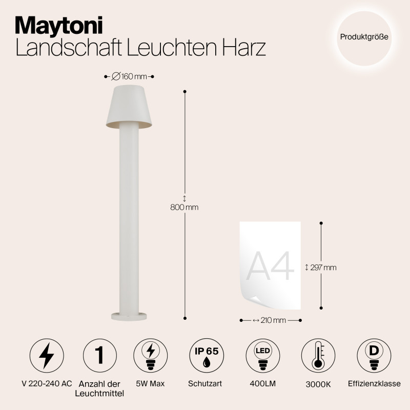 Светодиодный светильник 80 см, 5W, 3000K, Maytoni Harz O421FL-L5W, белый
