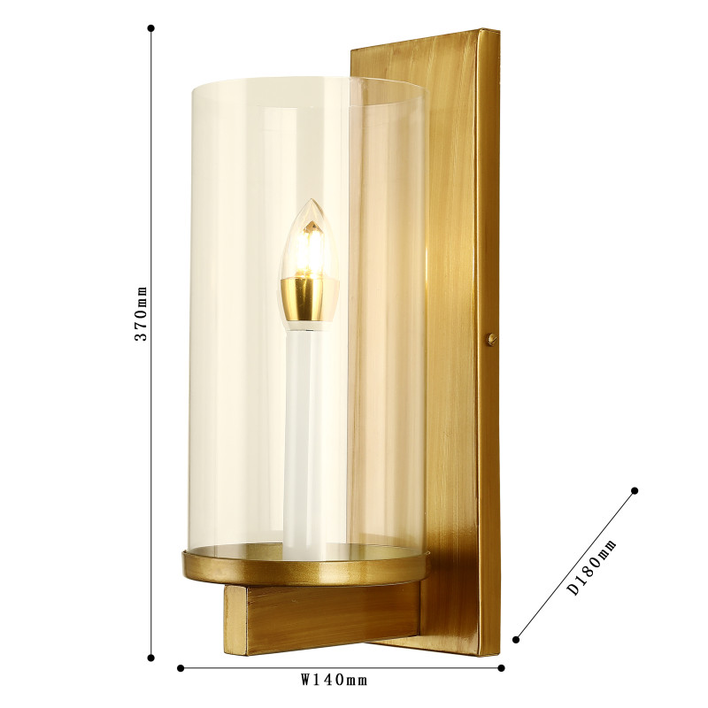 Бра Favourite Phialam 2956-1W, D180*W140*H370, каркас золотисто-коричневого цвета, плафон из прозрачного стекла