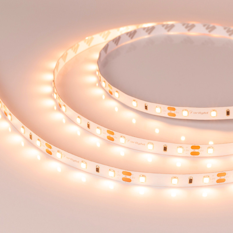 Лента RT-A60-8mm 12V Warm2400 (7.2 W/m, IP20, 2835, 5m) (Arlight, 7.2 Вт/м, IP20) 018108(2). Цена указана за 5 метров. Продается кратно 5 метрам.
