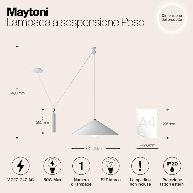 Светильник подвесной Maytoni Peso P080PL-01W, белый