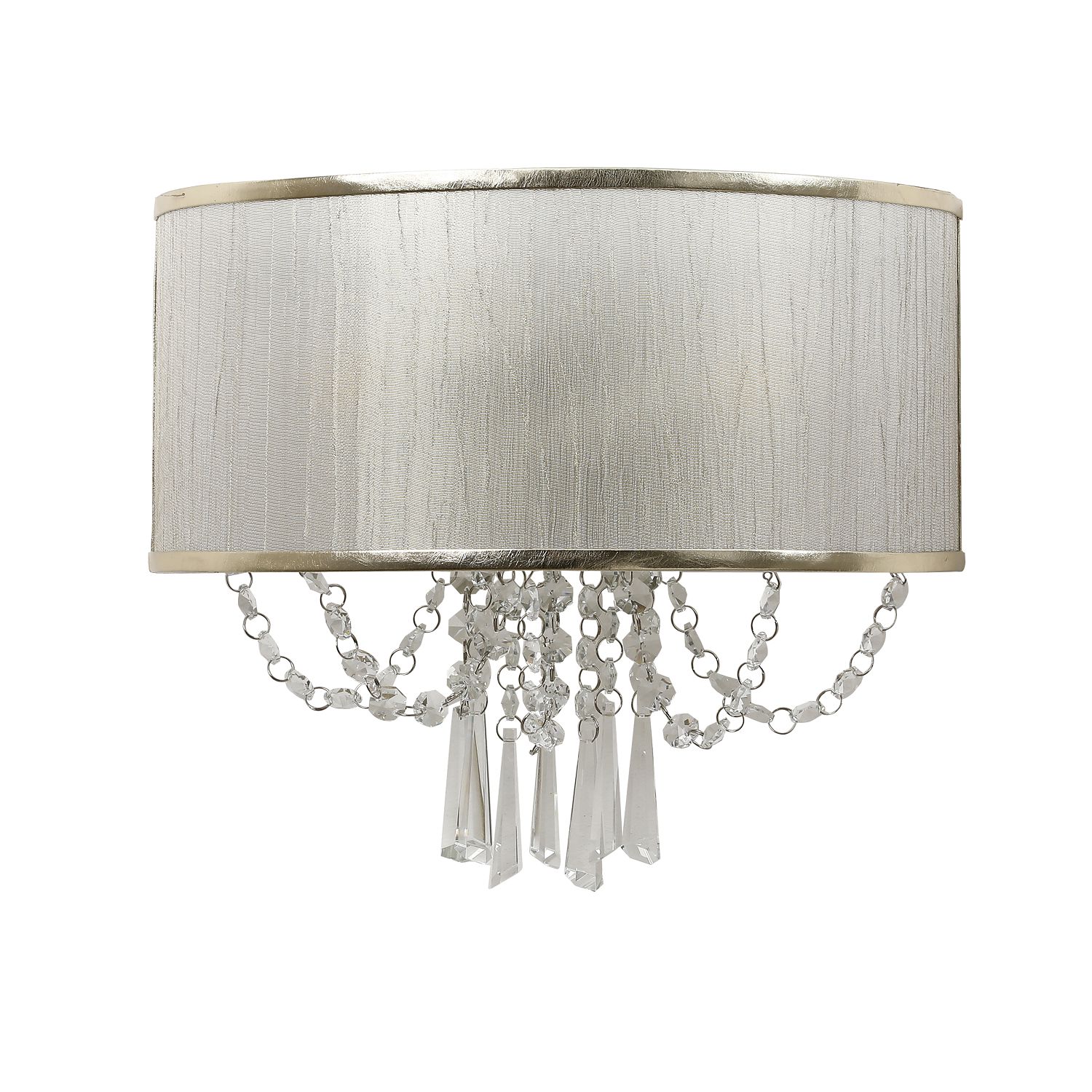 Бра F-Promo Elfo 3043-2W, D160*W320*H270, французское серебро, плафон из полупрозрачной ткани цвета шампанского отделан тесьмой из золотистой экокожи, декор из хрусталя высшего ка