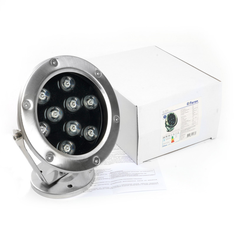 Светодиодный прожектор подводный ,140*80*160mm, IP68 9W 24V 2700К ,850Lm, LL-824 Feron 48457