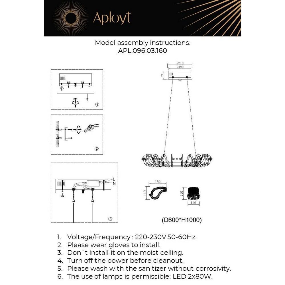 Подвесная люстра 60 см, 160W, 3000-4000K, 15 м2 Aployt Irena APL.096.03.160, золото