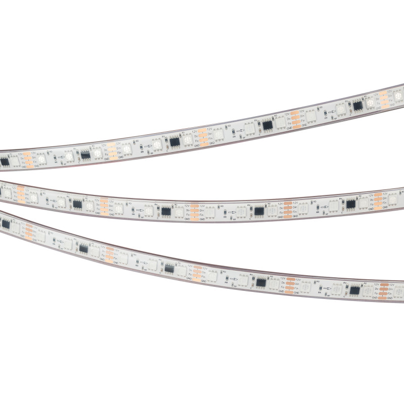Лента герметичная SPI-PFS-B60-12mm 12V RGB-PX3-BPT (12 W/m, IP68, 5060, 5m) (Arlight, бегущий огонь) 039177. Цена указана за 5 метров. Продается кратно 5 метрам.