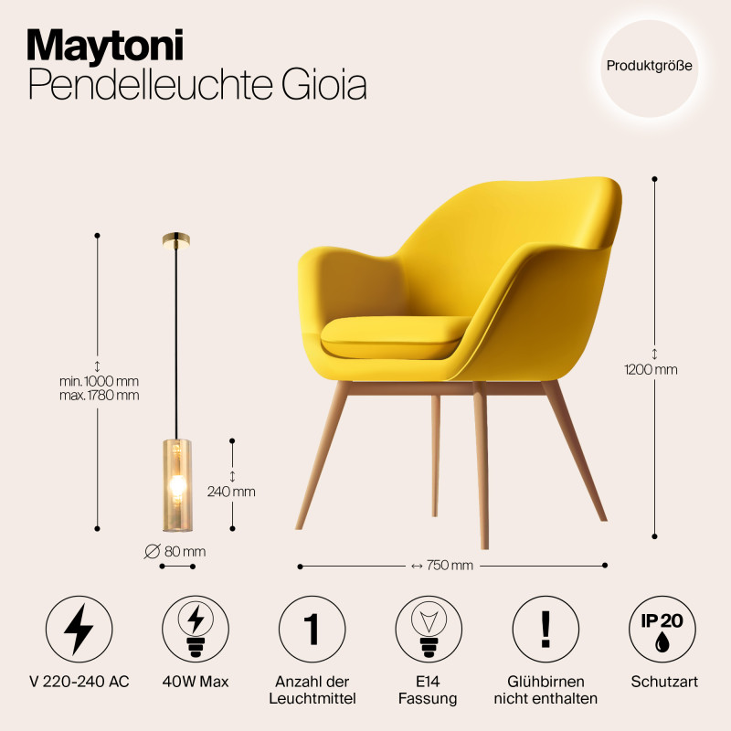 Подвесной светильник Maytoni Gioia P011PL-01G, золото