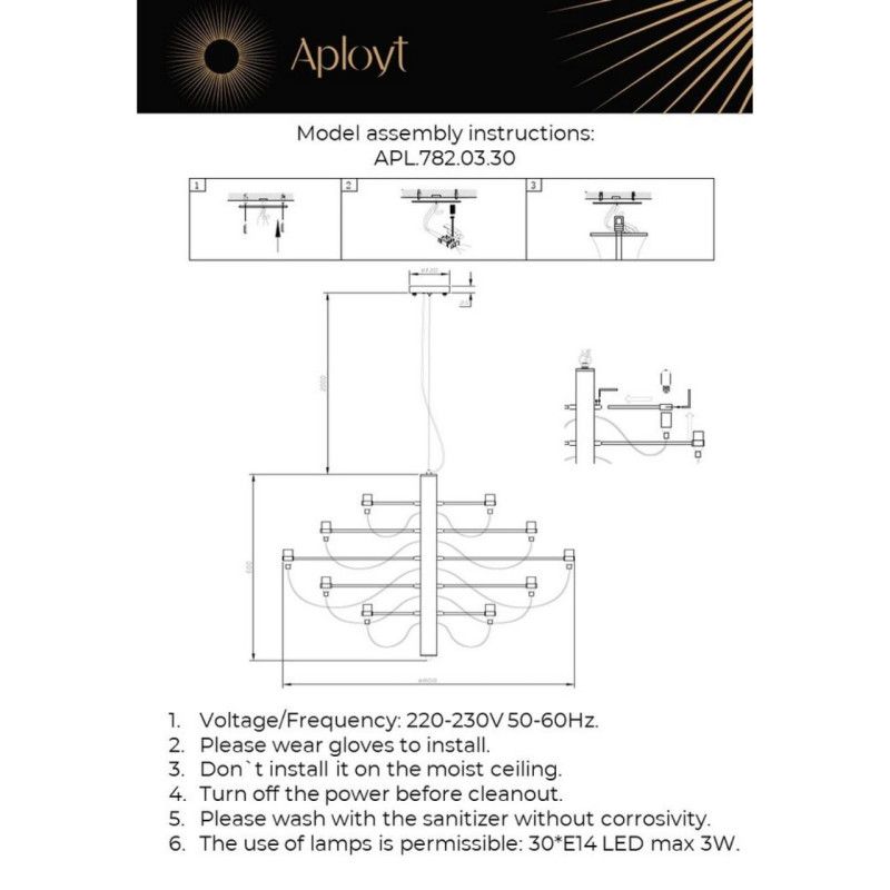Подвесная люстра 89*100-260 см, 30*E14, 3W, Aployt Izeult APL.782.03.30, хром