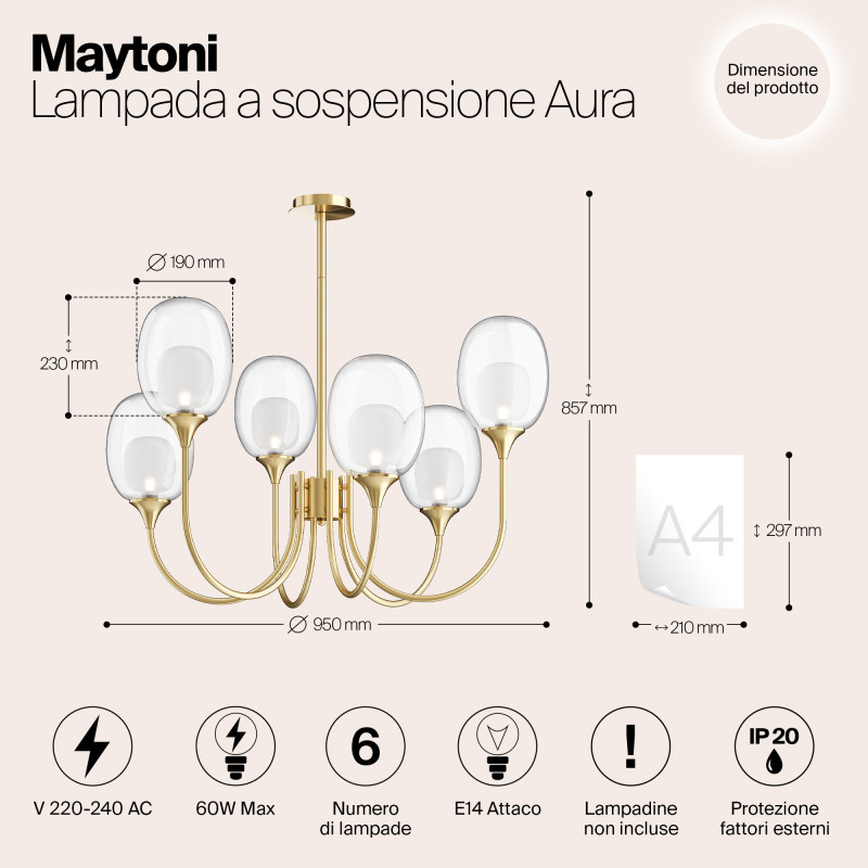 Светильник 95 см, Maytoni Aura MOD016PL-06BS, латунь