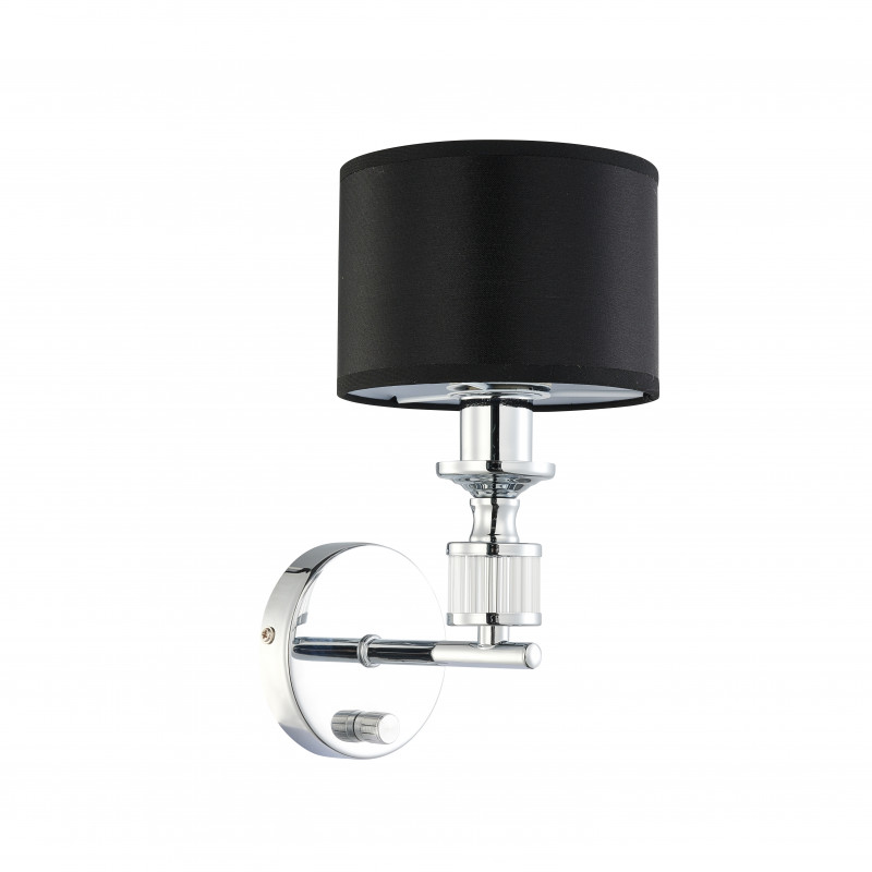 Бра Favourite Archetypus 2674-1W, D170*W140*H260, хром, плафон из серой ткани, декоративные элементы из прозрачного стекла, управление с помощью диммера, бра можно монтировать как плафона