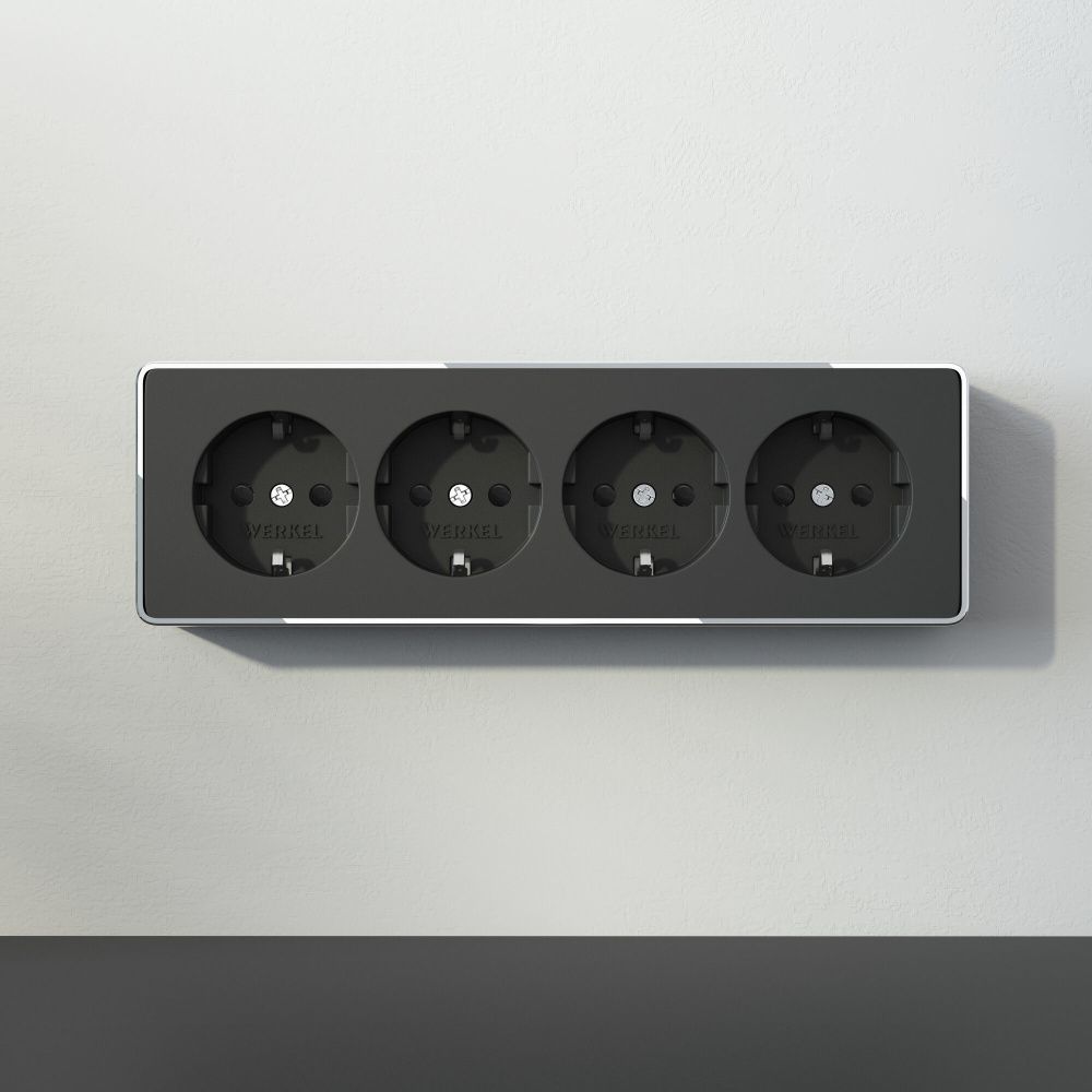 W5072258 Розетка четверная с заземлением и шторками Gallant, черныйхром Werkel, 4690389218026