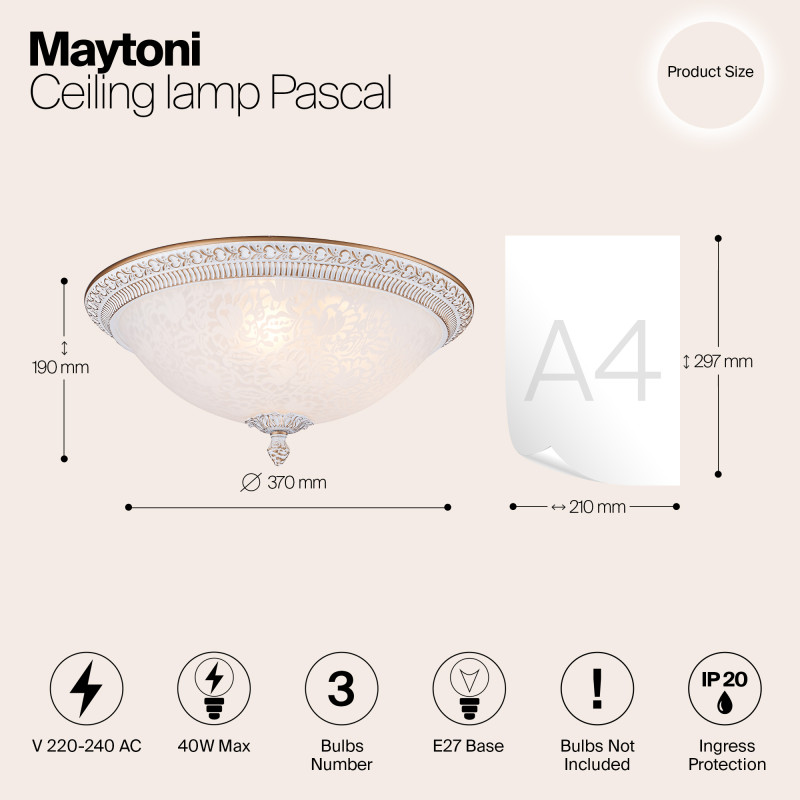 Светильник диаметр 37 см Maytoni C908-CL-03-W Белый, Золото