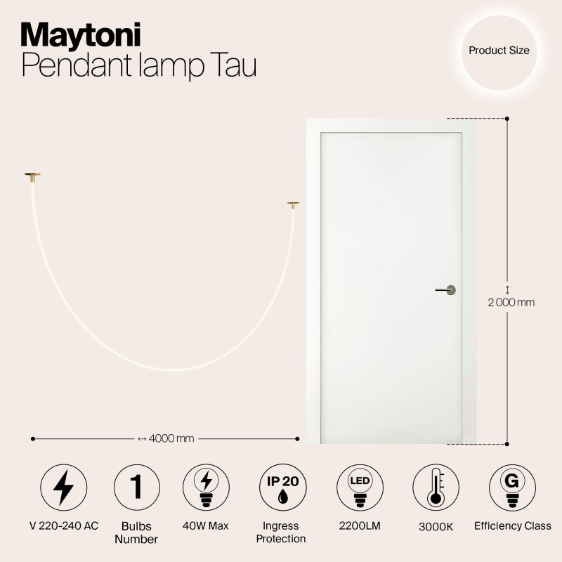 Светильник 400 см, 40W, 3000K, Maytoni Tau MOD146PL-L40G3K, золото