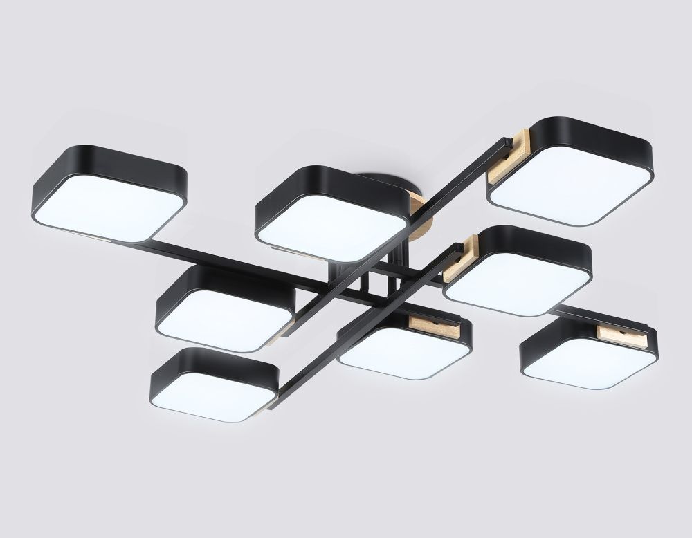 Люстра светодиодная на штанге 96*96*16- см, **W, 3000-6000K, Ambrella Light Comfort FL4890, черный, дерево