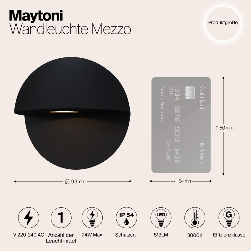 Уличный настенный светодиодный светильник Maytoni Mezzo O033WL-L7B3K, 7W LED, 3000K, черный