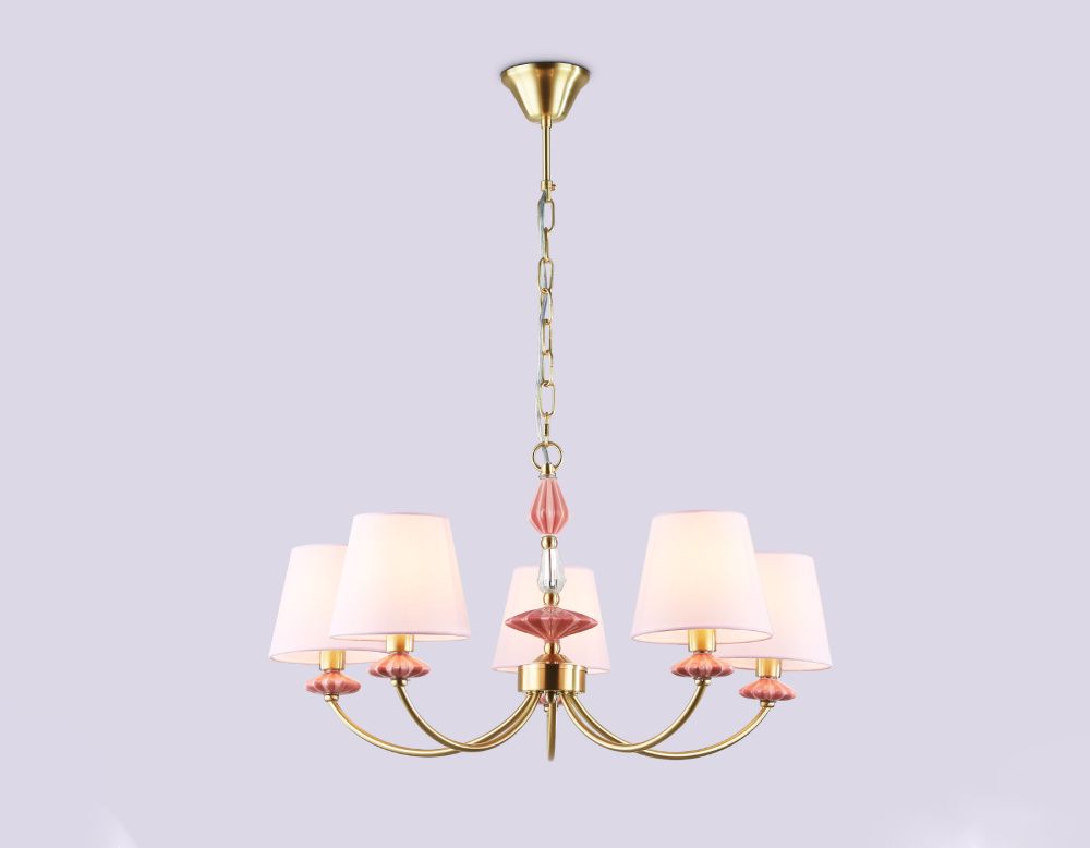 Подвесная люстра с абажуром и декором из керамики **78- см, 5*E14*40W, K, Ambrella Light High Light LH75024, золото