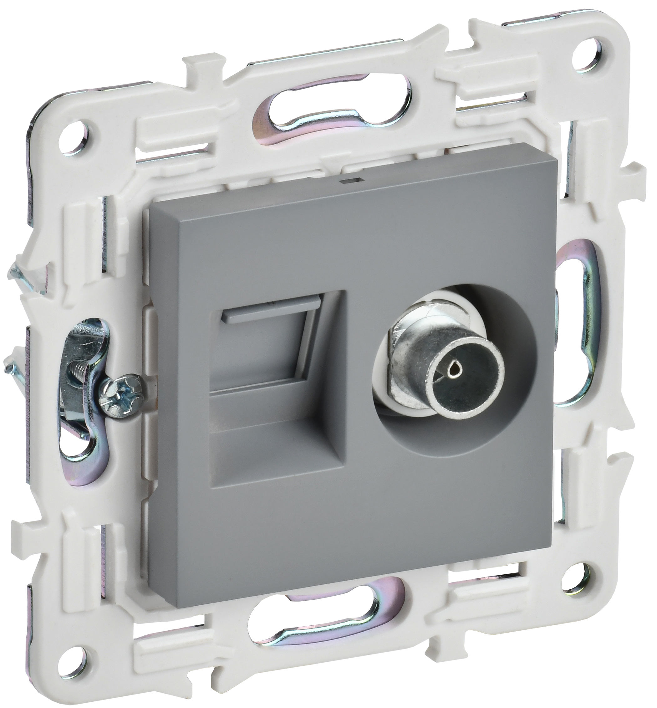 SKANDY Розетка двойная TV+RJ45 кат.5E SK-A14Gr сер. IEK, SK-AK20-1-K03