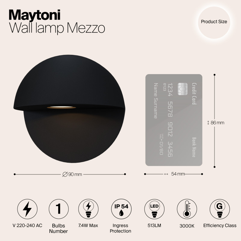 Уличный настенный светодиодный светильник Maytoni Mezzo O033WL-L7B3K, 7W LED, 3000K, черный
