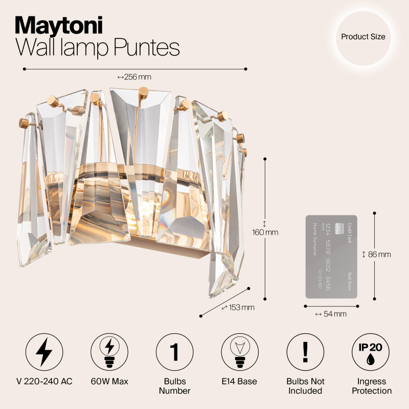 Настенный светильник Maytoni Puntes MOD043WL-01G, золото